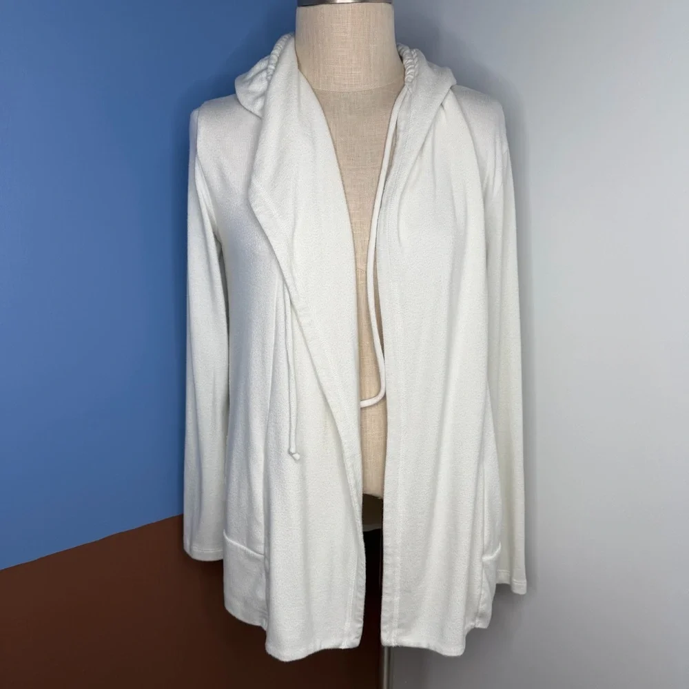 78&Sunny White Knit Long Cardigan Open Hoodie with Pockets Size Small‎